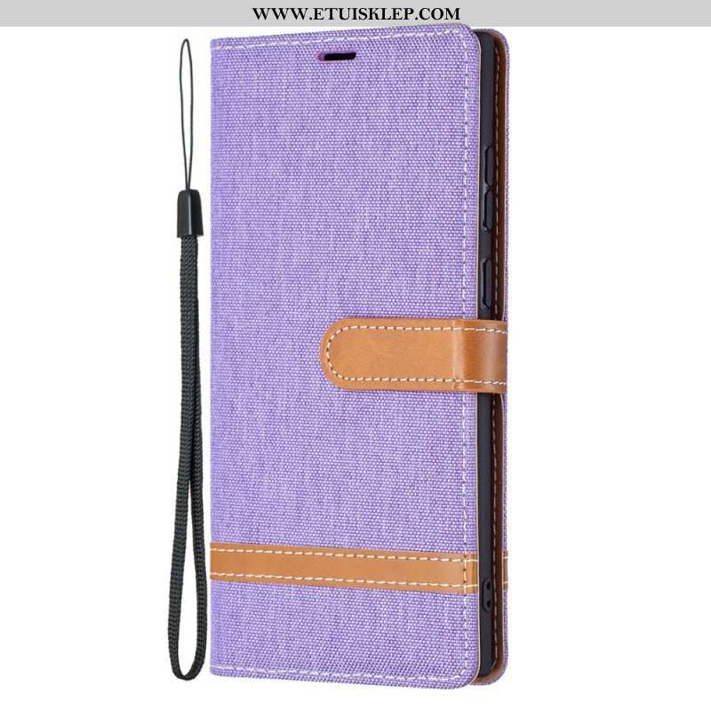 Etui Folio do Samsung Galaxy S22 Ultra 5G z Łańcuch Pasek Z Efektem Tkaniny I Skóry